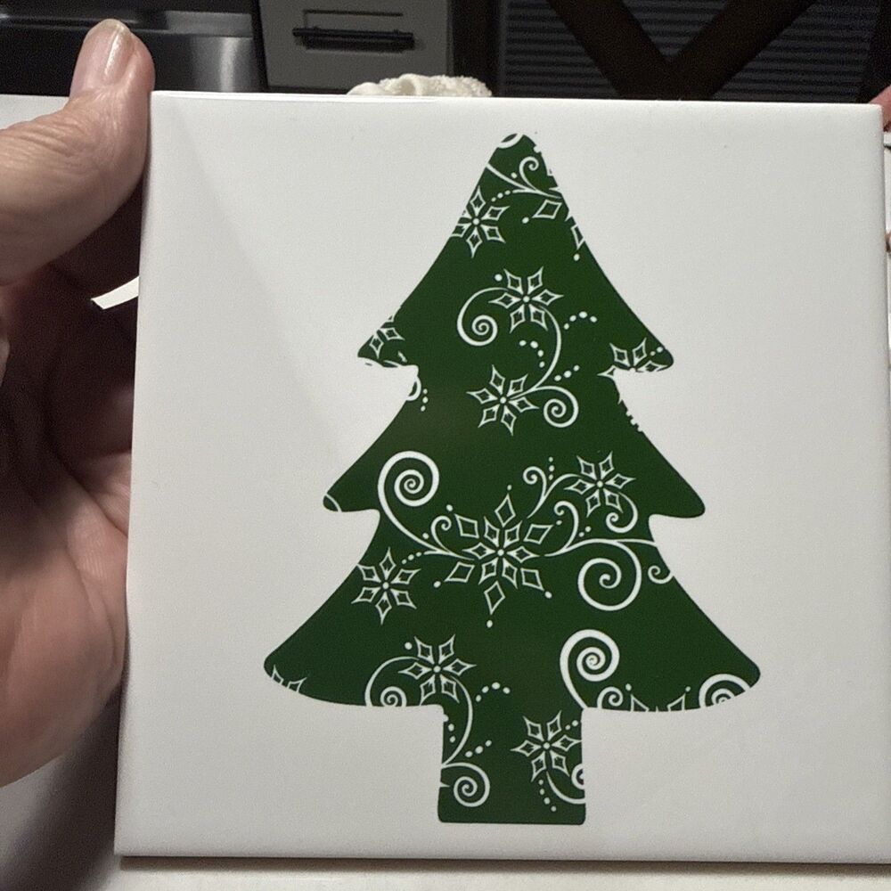 Temp-Tations by Tara Glass Square Trivet/Plant Rest 6 X 6 Inches Christmas Tree